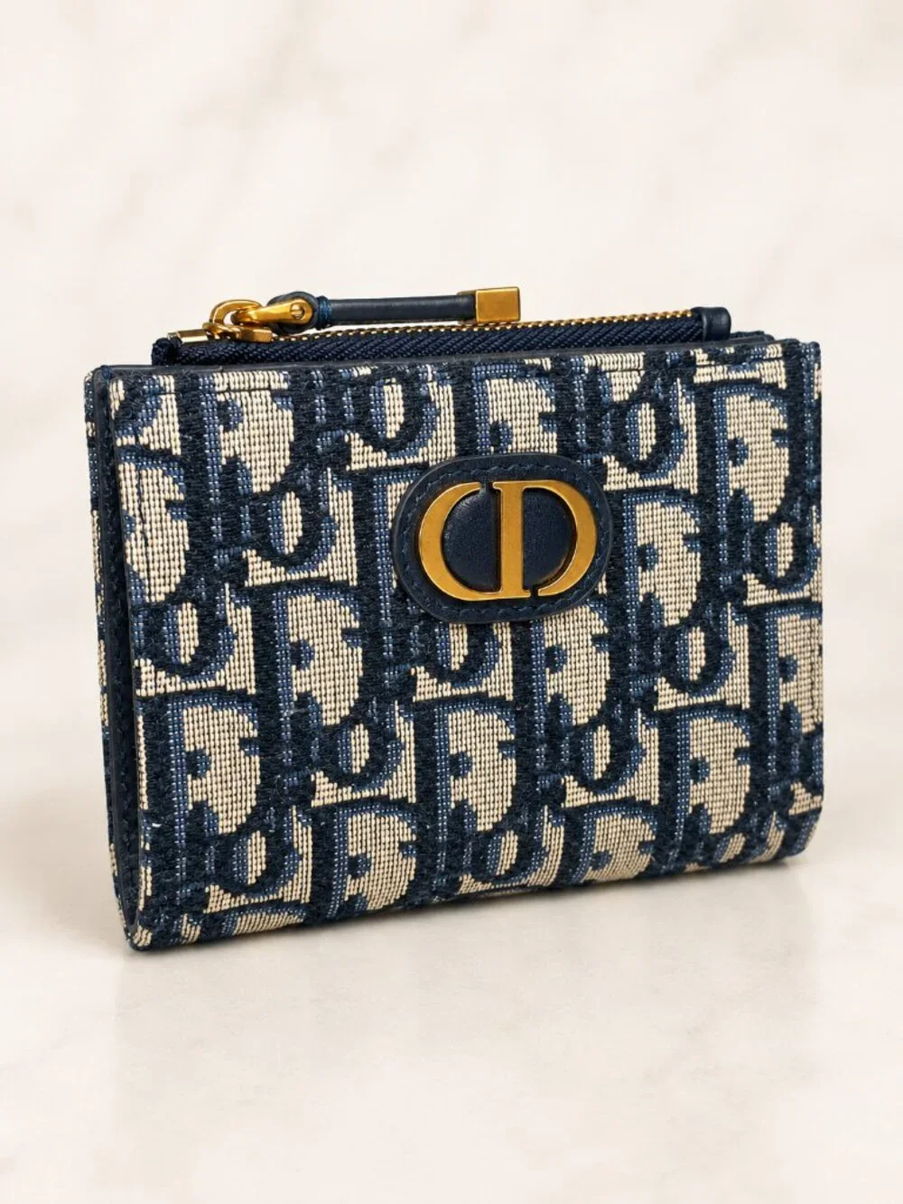 Dior 30 Montaigne Dahlia Wallet – Blue Dior Oblique Jacquard - New